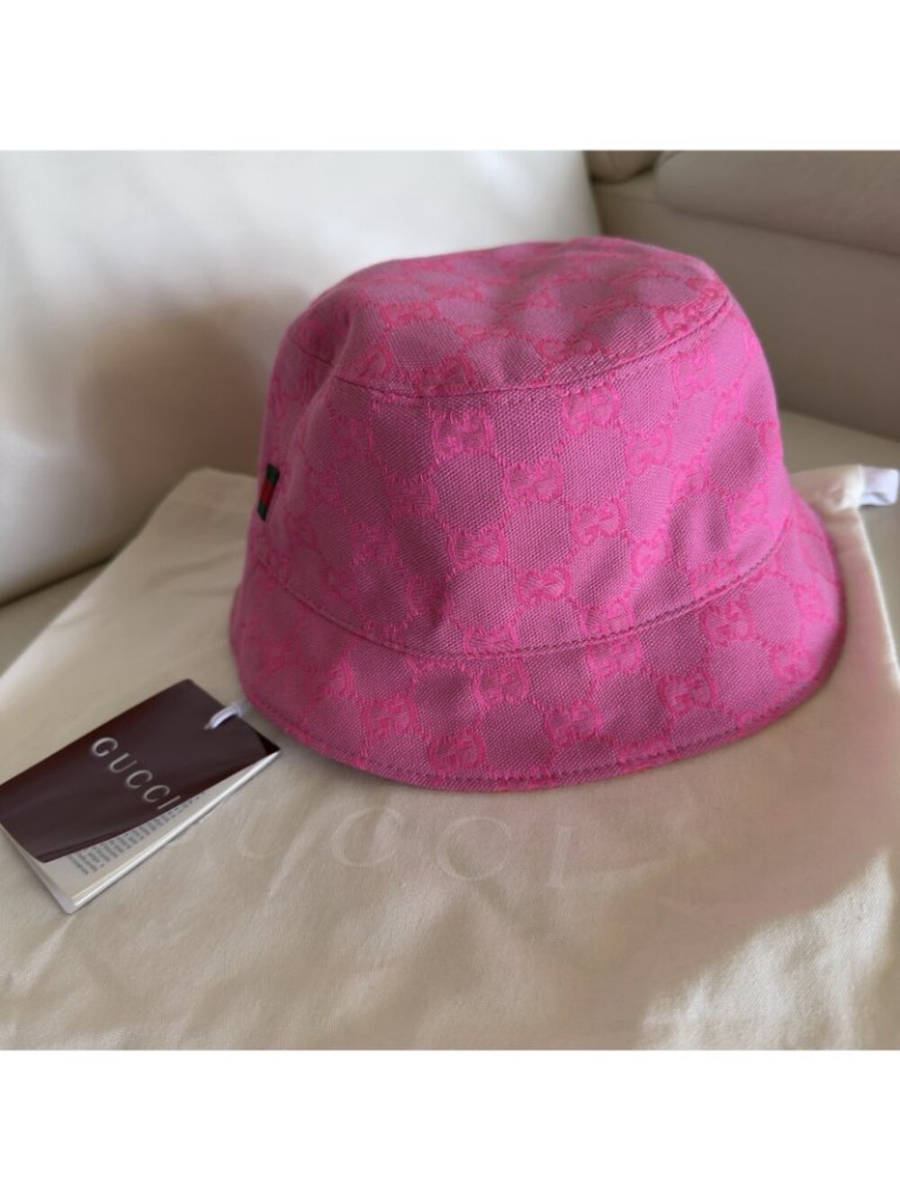 NWT GUCCI Fedora Reversible Orange Canvas-jacquard Bucket Hat Sz S Pink - Picture 7 of 11